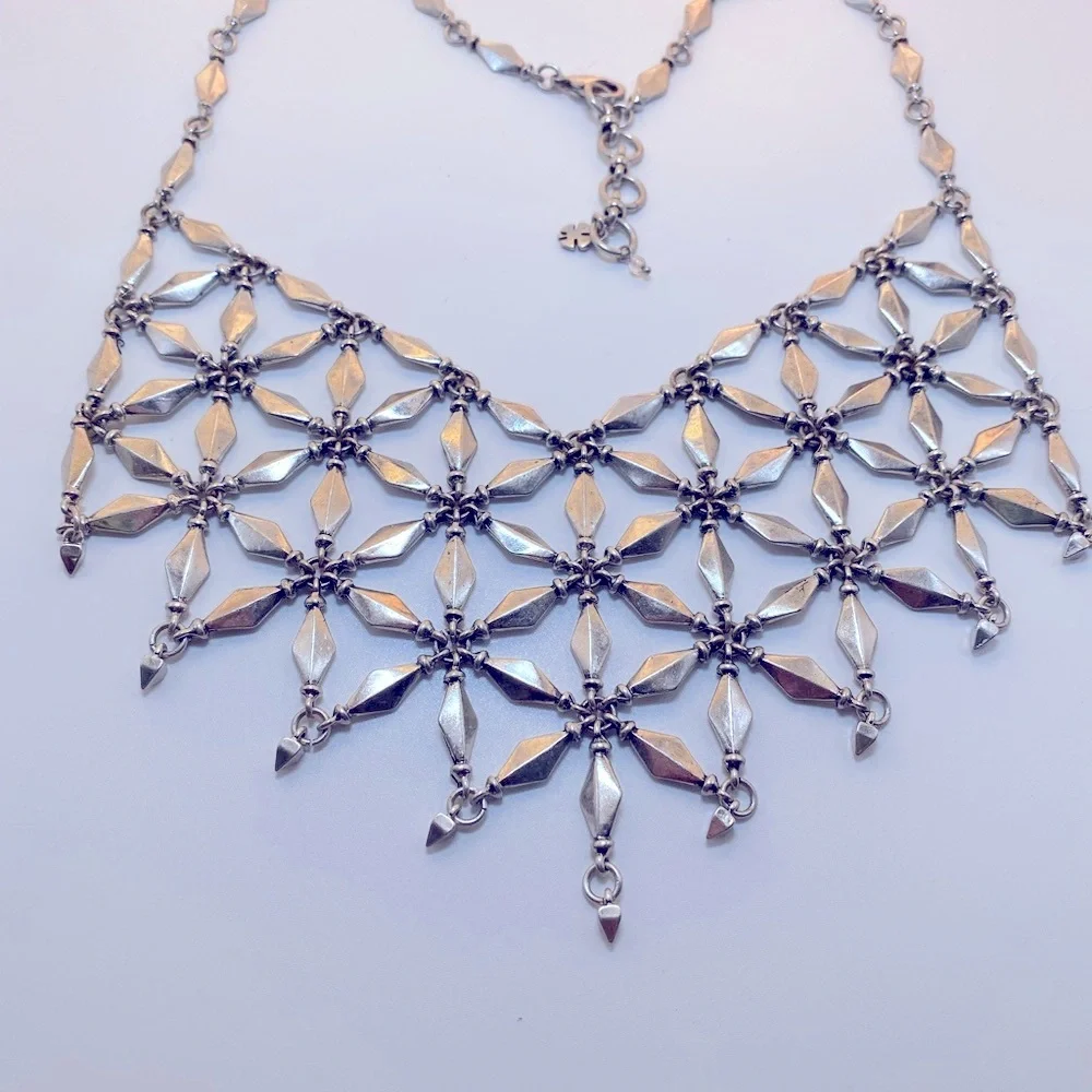 Lucky Brand Silver Tone Geometric Necklaces 19 Inch Bib Statement